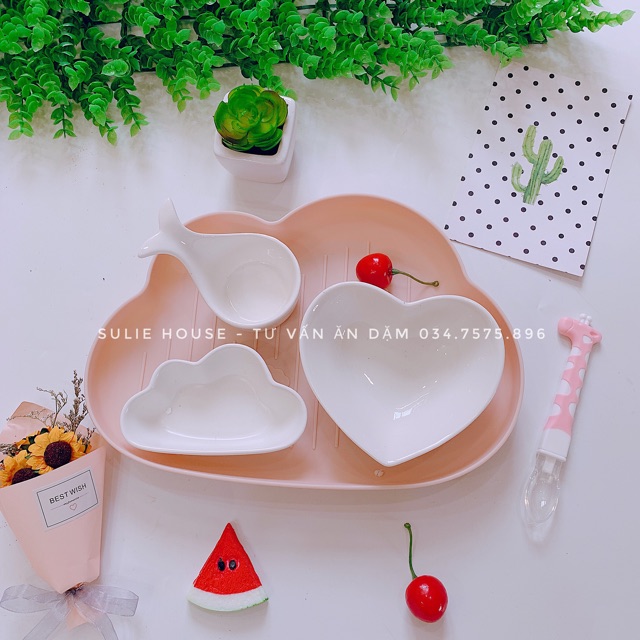 Khay nhựa cà rốt,mây, dâu,dứa đựng chén bát ăn dặm cho bé(chỉ bán khay ko kèm bát)