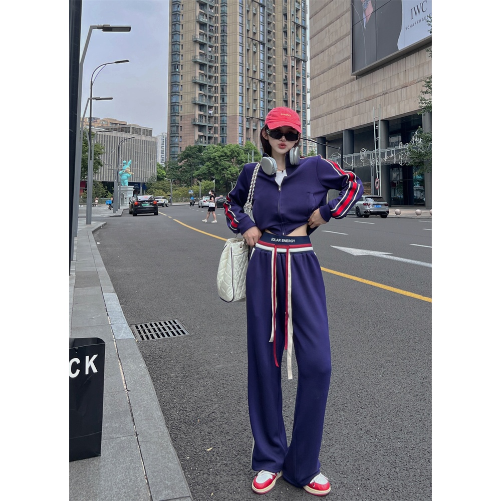 Áo Khoác Tay Dài Có Khóa Kéo + Quần Thể Thao Dáng Rộng Năng Động Hợp Thời Trang