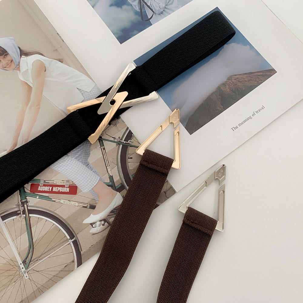 Thắt Lưng Vải Canvas Co Giãn Khóa Kim Loại Hình Tam Giác Nhiều Màu Sang Trọng Cho Nữ
