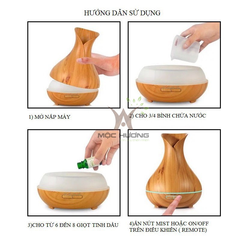 Máy tỏa tính dầu Tulip 550ml, khuếch tàn hương thơm, có REMOTE + 2 chai tinh dầu