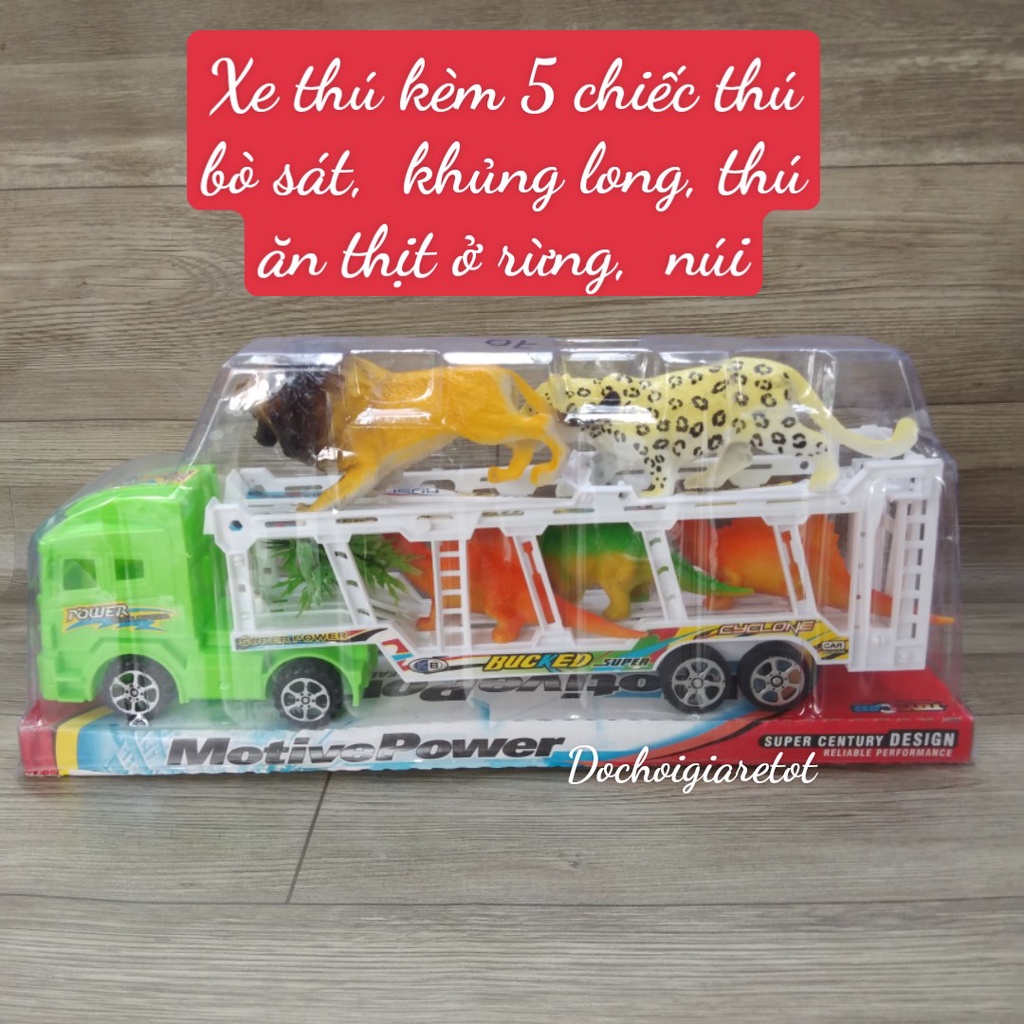 Đồ Chơi Xe Tải 2 Tầng Chở Thú Cho Bé Con Kèm 4 Con Thú Khủng Long Bò Sát Động Vật Nuôi Đủ Mẫu