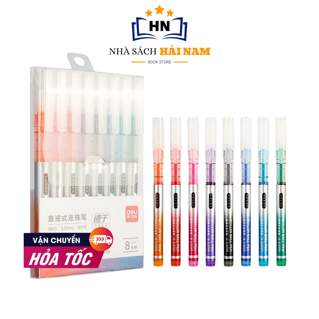 Bút gel nhiều màu DELI  0.5mm mực trơn đều 8 màu hộp 8 chiếc S855