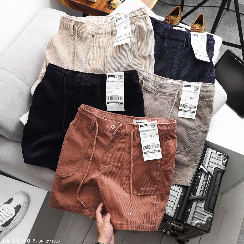 Quần Short Nhung Thiết Kế Túi Mới Lạ Cùng Dây Rút Lưng Quần Linh Hoạt Thoải Mái