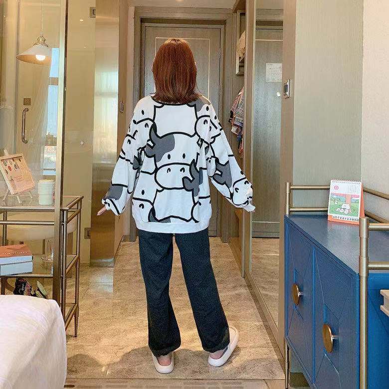 Bộ ngủ bò sữa nữ dài tay cổ tròn, bộ mặc nhà nữ lụa sữa cute DN04 | BigBuy360 - bigbuy360.vn