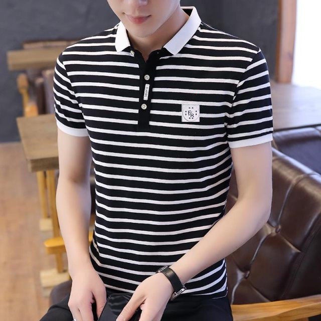 Áo Thun POLO Tay Ngắn Họa Tiết Sọc Ngang 3.20 Thời Trang Cho Nam