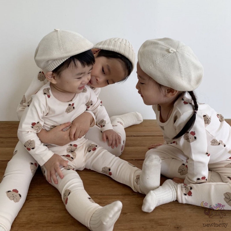 Bộ áo ngủ dài tay và quần dài in hoạt hình thời trang Hàn Quốc cho trẻ em