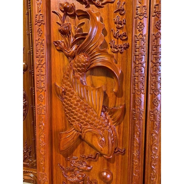 Bộ Tranh Phúc Đức Cá Chép Gỗ Hương KT 107x37