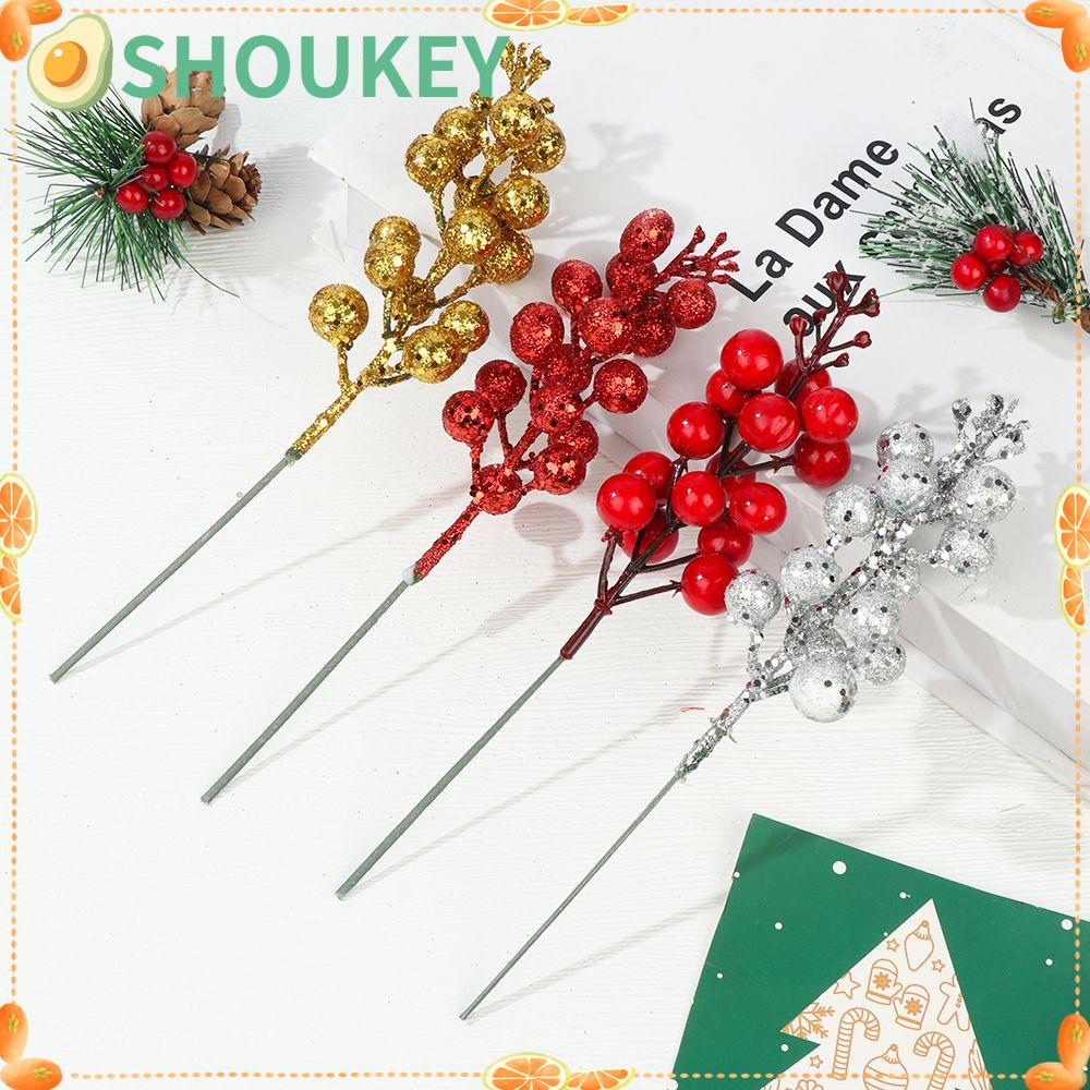 Set 6/12 nhành quả anh đào giả nhiều màu dùng trang trí cây thông Giáng Sinh DIY đẹp mắt