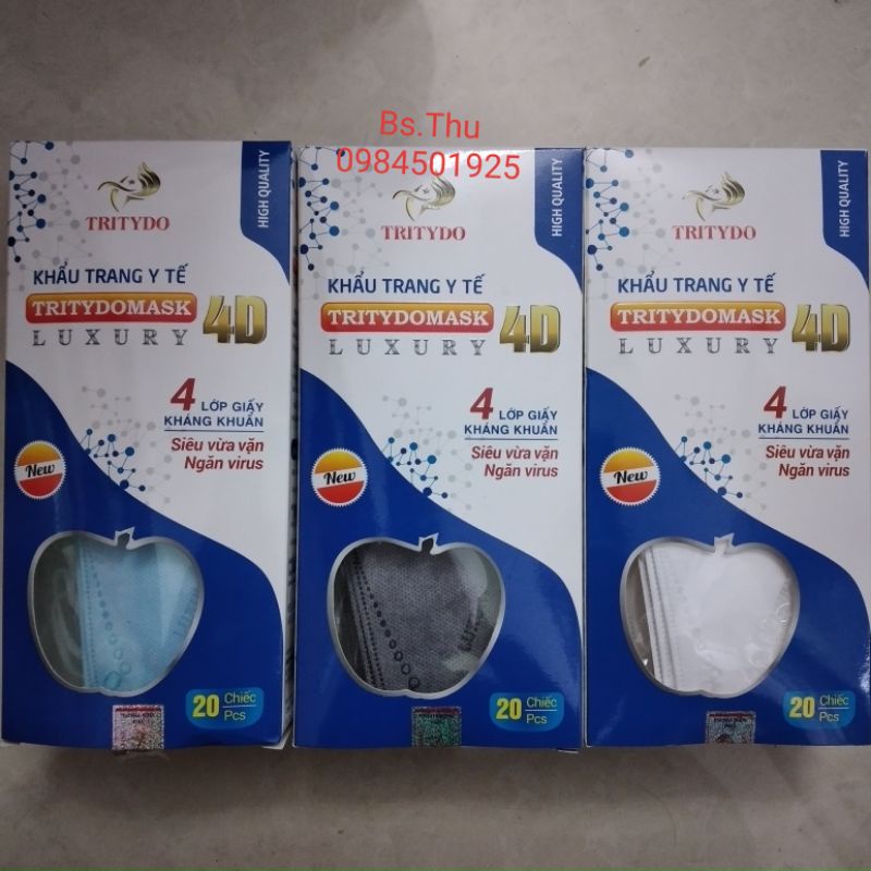 Khẩu trang y tế 4D Tritydo Tritydomask Luxury 4 lớp giấy kháng khuẩn siêu vừa vặn, ngăn virus