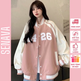 Áo khoác bomber nữ nam f426 chất da lộn unisex, áo khoác form rộng 2 lớp dày dặn senava ak43