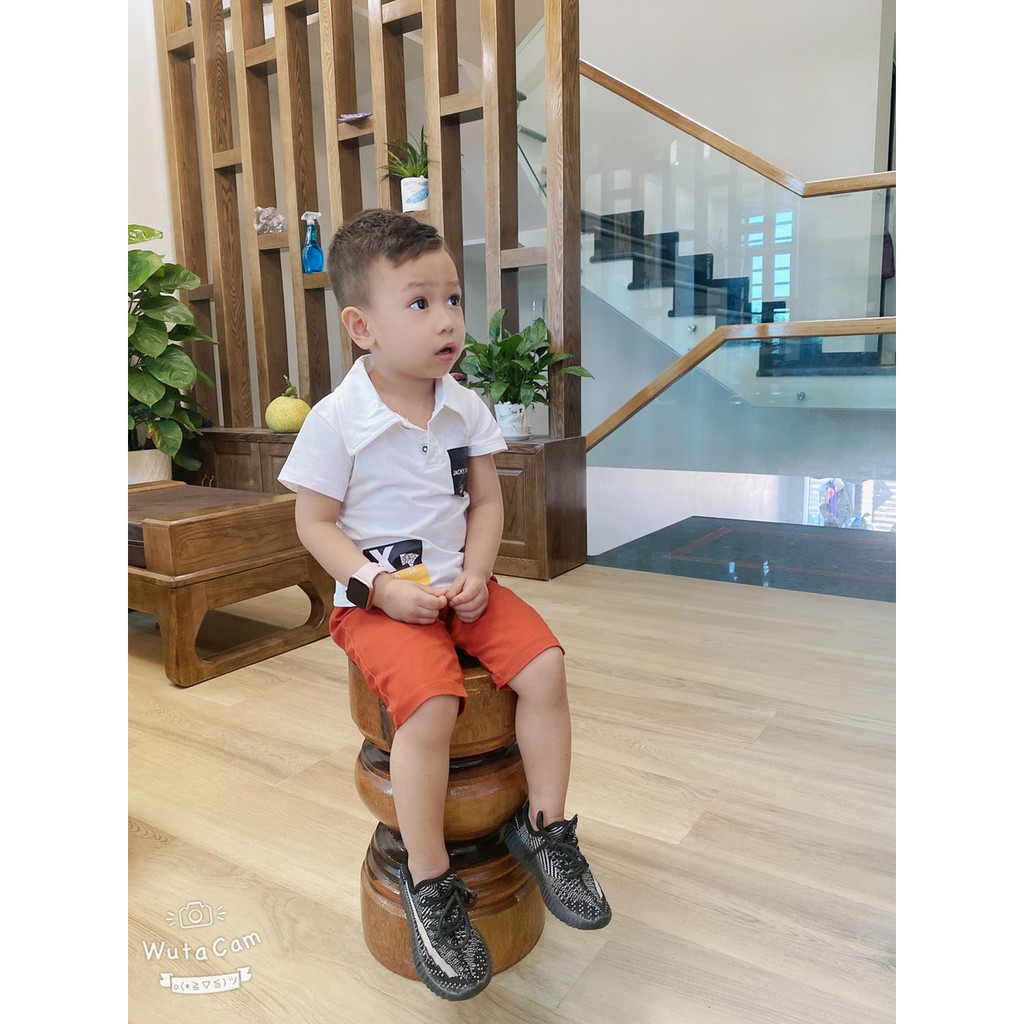 Bộ đồ bé trai áo thun cotton có cổ kèm quần kaki, set đồ cộc tay cho bé đi học đi chơi mùa hè BBT2102
