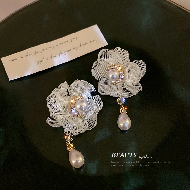 Bông Tai Bạc 925 Hình Hoa Đính Đá Ngọc Trai Phong Cách Hàn Quốc Ngọt Ngào Thời Trang