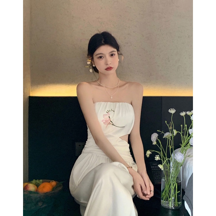 Retro Chinese style dress Xiaxin Chinese satin halter dress two sets of new products for women in 2022