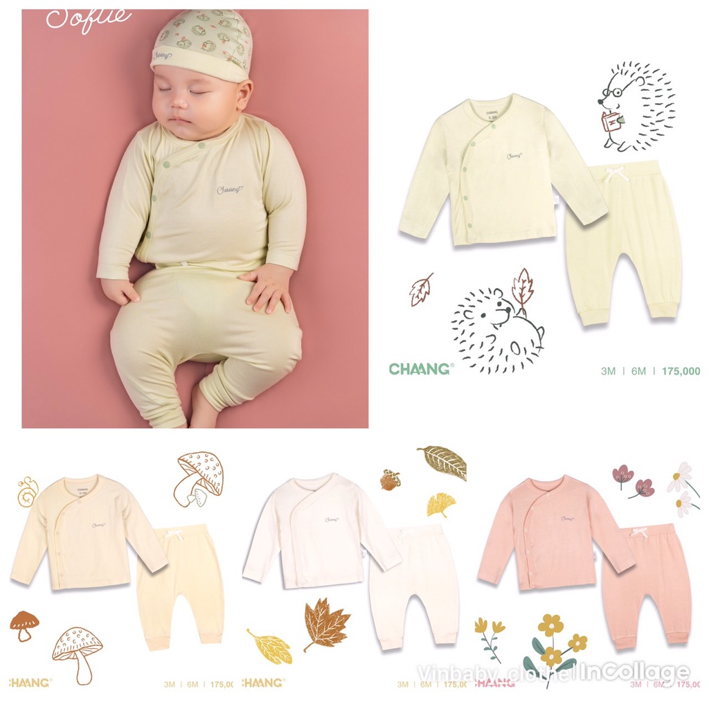 Chaang bộ dài tay sơ sinh cài chéo cho bé sơ sinh chất cotton, dành cho bé từ 0 tháng đến 6 tháng AW2022D11