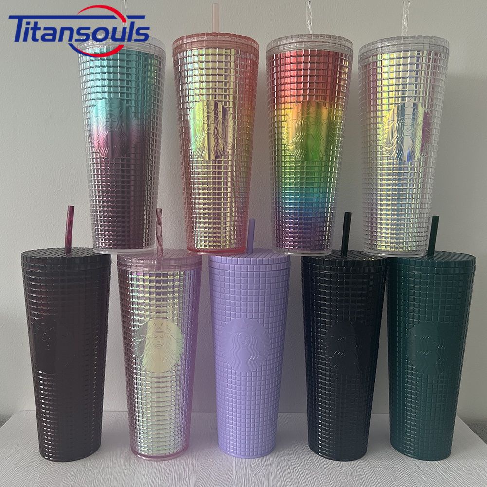 Sẵn sàng✅Starbucks Ngô cup kim cương rơm Cốc Nhựa Ngôi Sao Sáng rỗng cup 710ml / 24oz TTS