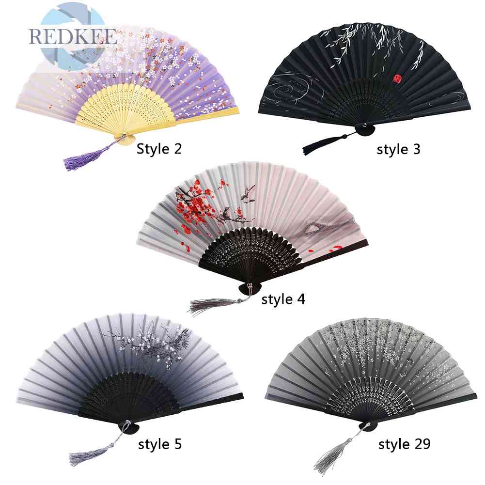 Quạt Xếp Cầm Tay Bằng Lụa Phong Cách Trung Hoa