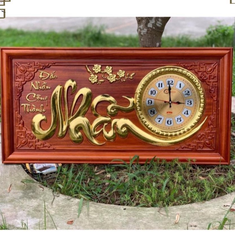 Tranh đồng hồ treo tường chữ nhẫn gỗ hương đỏ rát vàng giá rẻ 81x41 dày 3cm