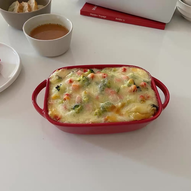 Thố nướng hình chữ nhật bằng gốm sứ hình chữ nhật 2 quai tiện lợi