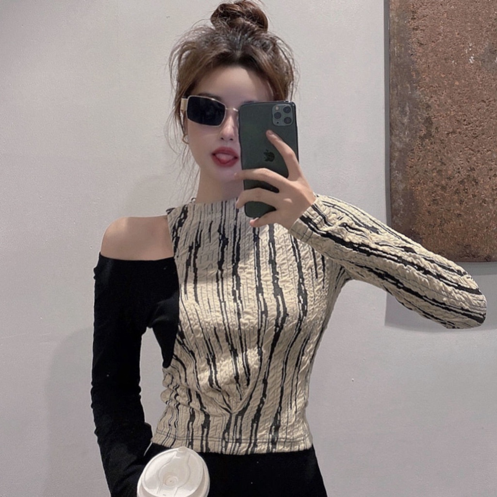 Áo thun COZOK tay dài dáng ôm sát gợi cảm thiết kế quyến rũ thời trang cho nữ