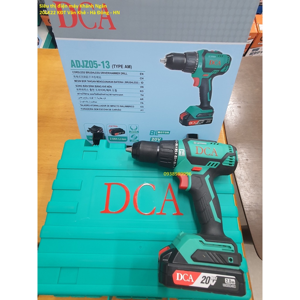 Máy khoan động lực dùng pin không chổi than DCA - ADJZ05-13AM chính hãng ( 1 thân máy + 2 pin 20V 2Ah+sạc+hộp đựng)