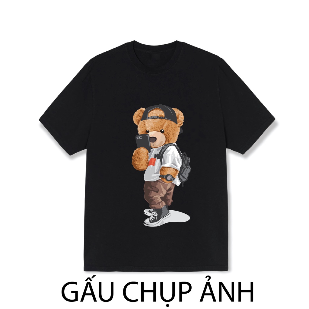 Áo thun Unisex  Gấu teddy 12 mẫu, Áo phông dáng rộng tay lỡ, Form oversize Nam nữ, chất liệu cotton 100% thoáng mát