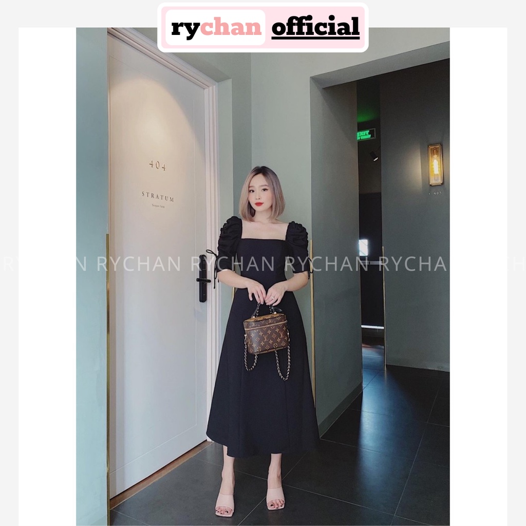 Đầm Xòe Đen Tay Rút Cổ Vuông Dáng Dài - DX860