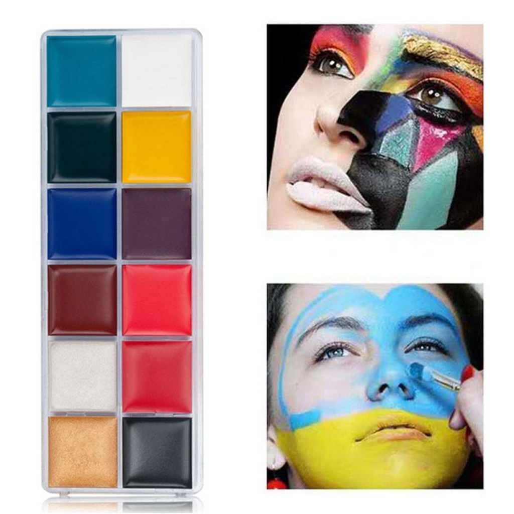 12 Colors Face Painting Body Makeup，Non Toxic Safe Water Paint Oil  Christmas Halloween Party Tools,Halloween Makeup Kit Face Body Paint Oil Cosplay Party Makeup Washable Fancy Make Up Fake Wound Scars Painting