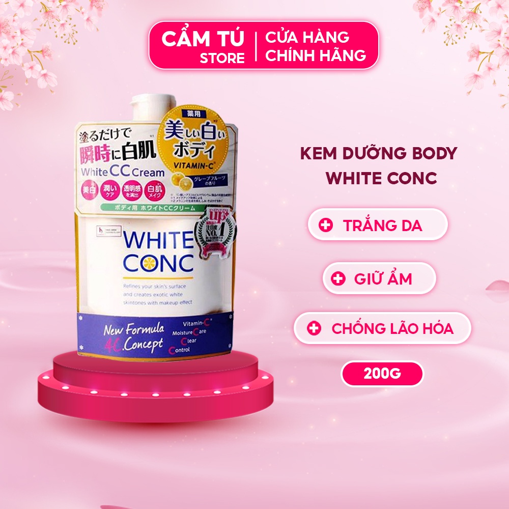 Kem Dưỡng Body White Conc Nhật Bản Trắng Da Chống Lão Hóa Giúp Da Mịn Màng Mềm Mại CC Cream 200g