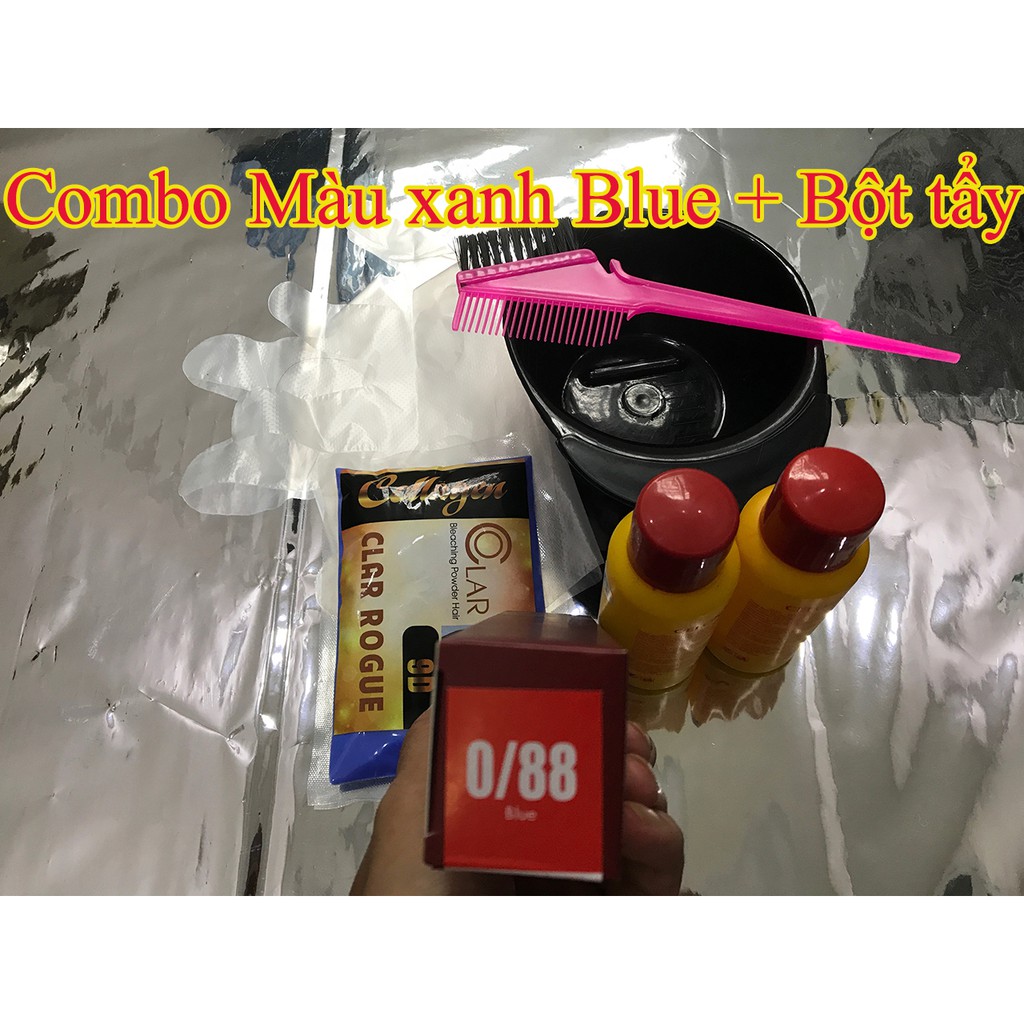 Thuốc Nhuộm Tóc (Nhẹ Mùi) Màu Xanh BLUE - Kèm Oxy trợ nhuộm và dụng cụ nhuộm - Thoitrangtocnhuom