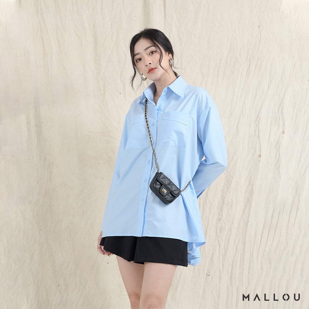 Áo sơ mi nữ Lea Shirt kiểu dáng oversize dập ly phía sau, Áo kiểu xanh dương form rộng độc lạ Mallou