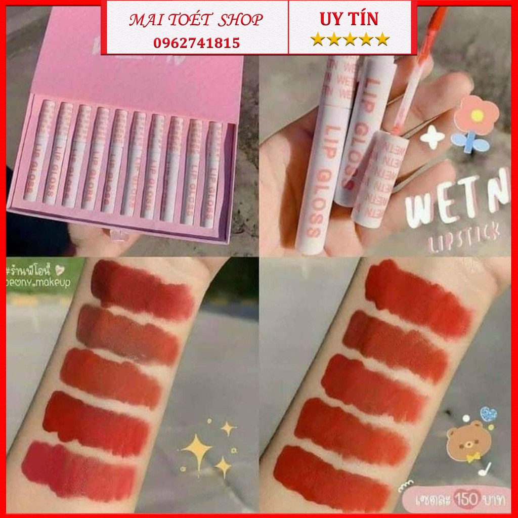 [New] Set Son Kem Nhung Lì 10 Cây WETN LIP GLOSS Siêu Hot - Bộ Son Kem Lì 10 Cây WETN Hồng