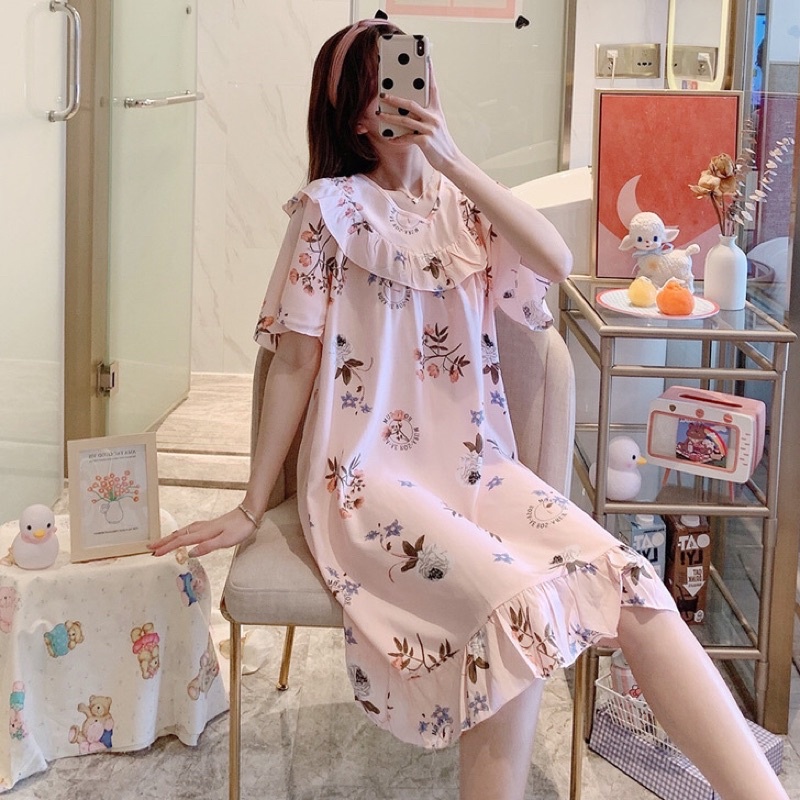 Váy ngủ lanh dáng suông, váy bầu lanh rộng mềm mịn mát free size 40-80kg