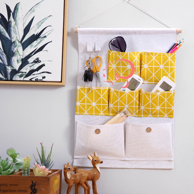 Giỏ vải cotton linen 7 ngăn đựng đồ đơn giản tiện dụng