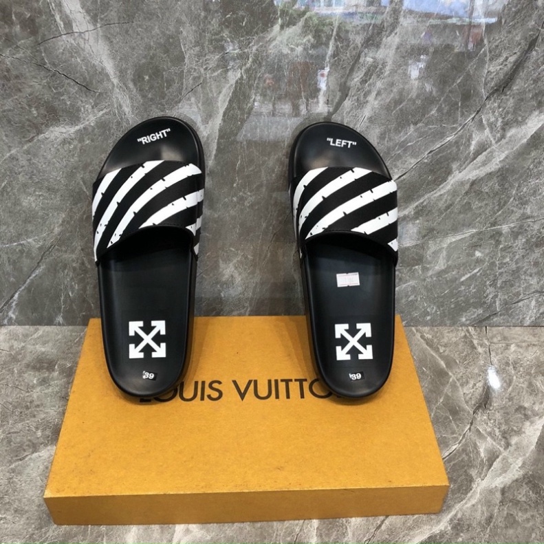 Dép lê off white quai da siêu nét - Dép nam quai da đỉnh cao