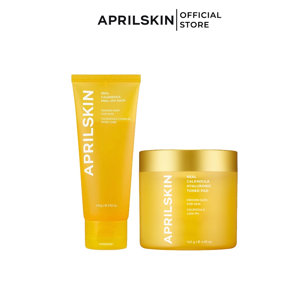 Aprilskin Set mặt nạ lột tẩy tế bào chết Real Calendula Peel Off Pack &amp; Real Calendula Peeling Pad