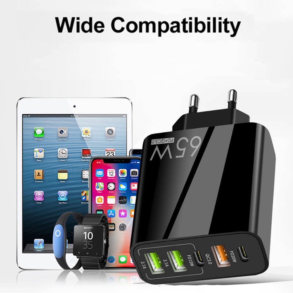 Củ Sạc Nhanh 65W Cổng USB Type C QC3.0 PD 20W 5 Cổng Cho Điện Thoại