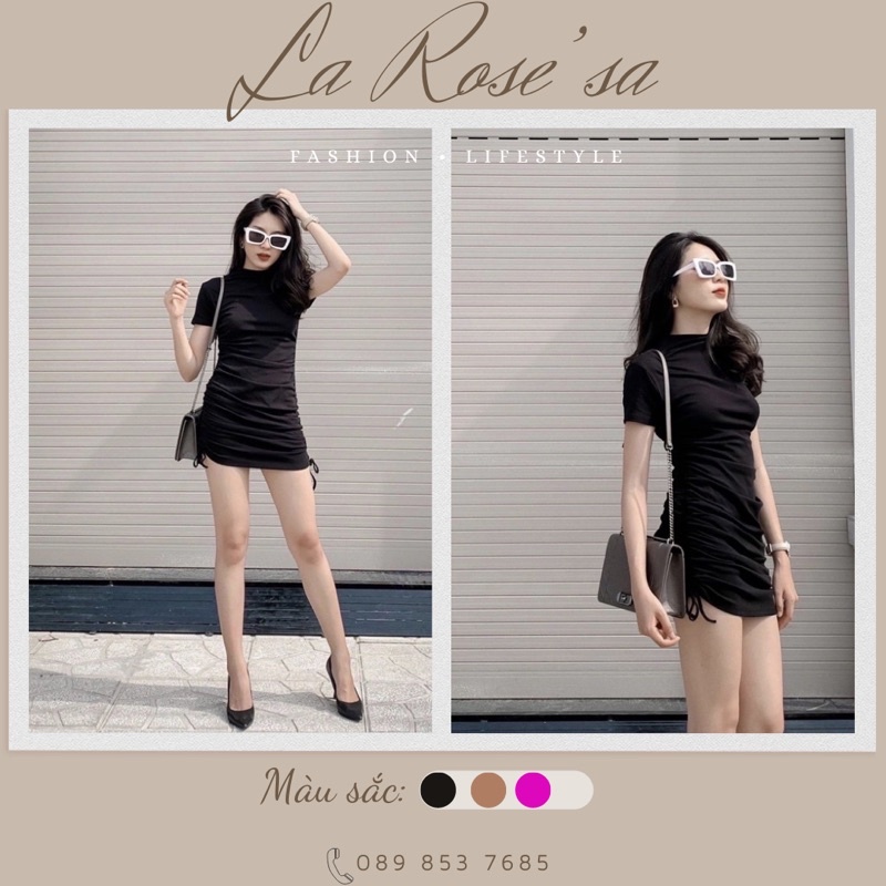 [ảnh thật]✨Đầm Body Tay Ngắn Rút Dây Sườn✨