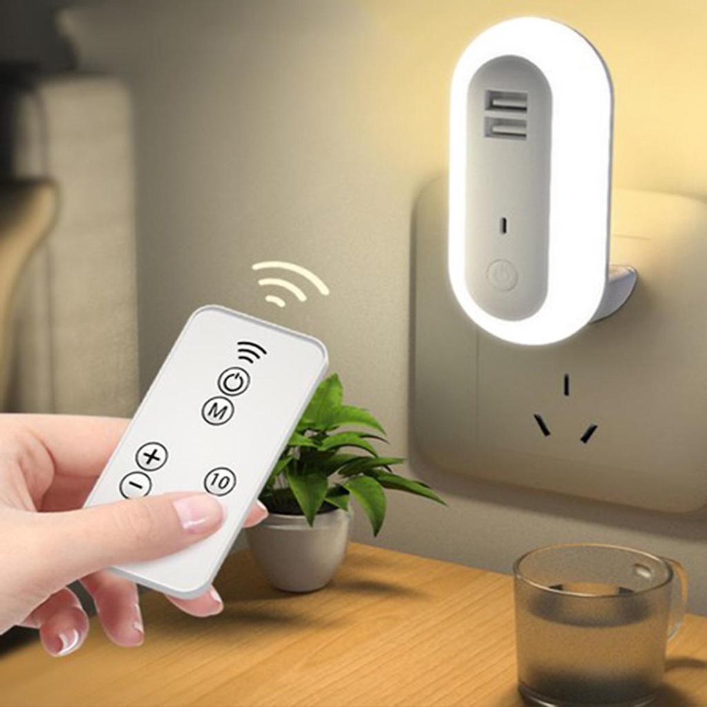 Đèn ngủ thông minh điều khiển từ xa 10 cấp độ, 3 chế độ sáng, tích hợp cổng USB sạc nhanh