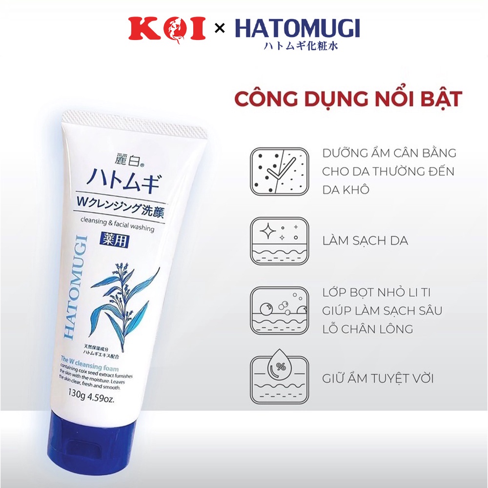 Sữa Rửa Mặt Tẩy Trang Hatomugi Chiết Xuất Ý Dĩ Sáng Da 130g