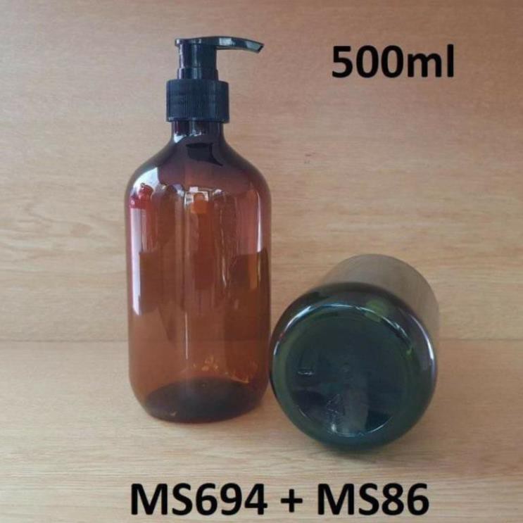 [500ml] Chai nhựa pet vòi nhấn Nâu/ Rêu chiết dầu gội, sữa tắm / chai lọ chiết mỹ phẩm