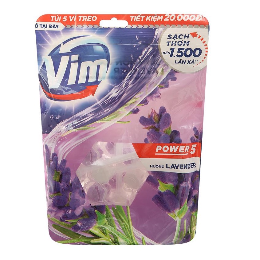 Túi 5 Viên Tẩy Bồn Cầu vim Power 5 Hương Oải Hương 275g