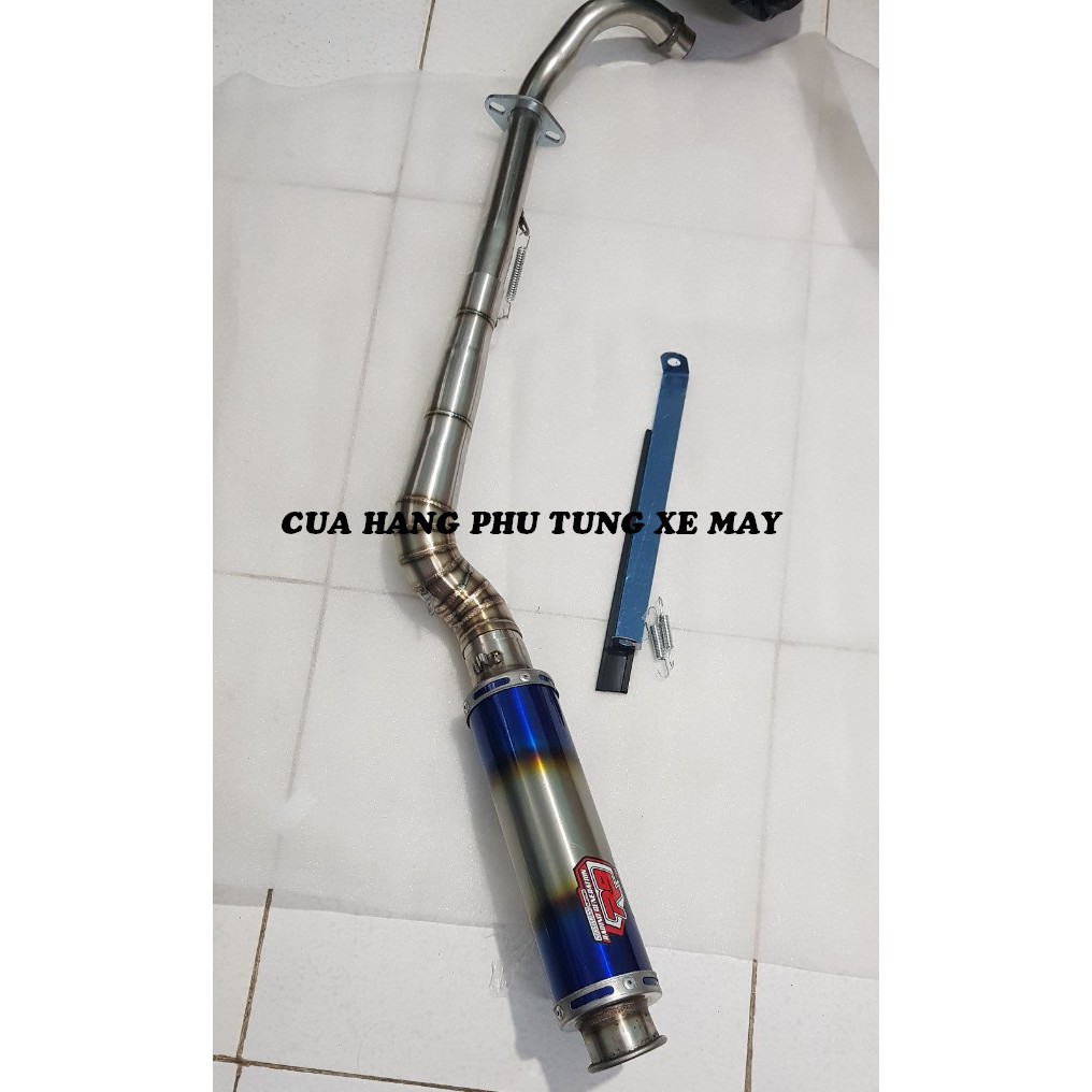 Pô R9 tròn titan - kèm cổ 2 khúc inox 304 gắn xe Ex 135/ Ex 150/ Winner 150/ Winner X/ Sonic/ Raider Fi/ Satria
