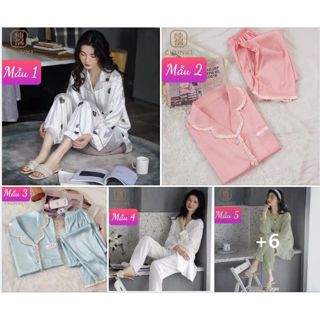 Bộ ngủ dài tay lụa mặc nhà