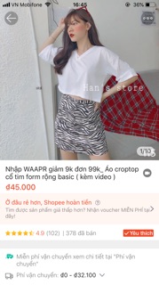 Áo thun croptop cổ tim form rộng