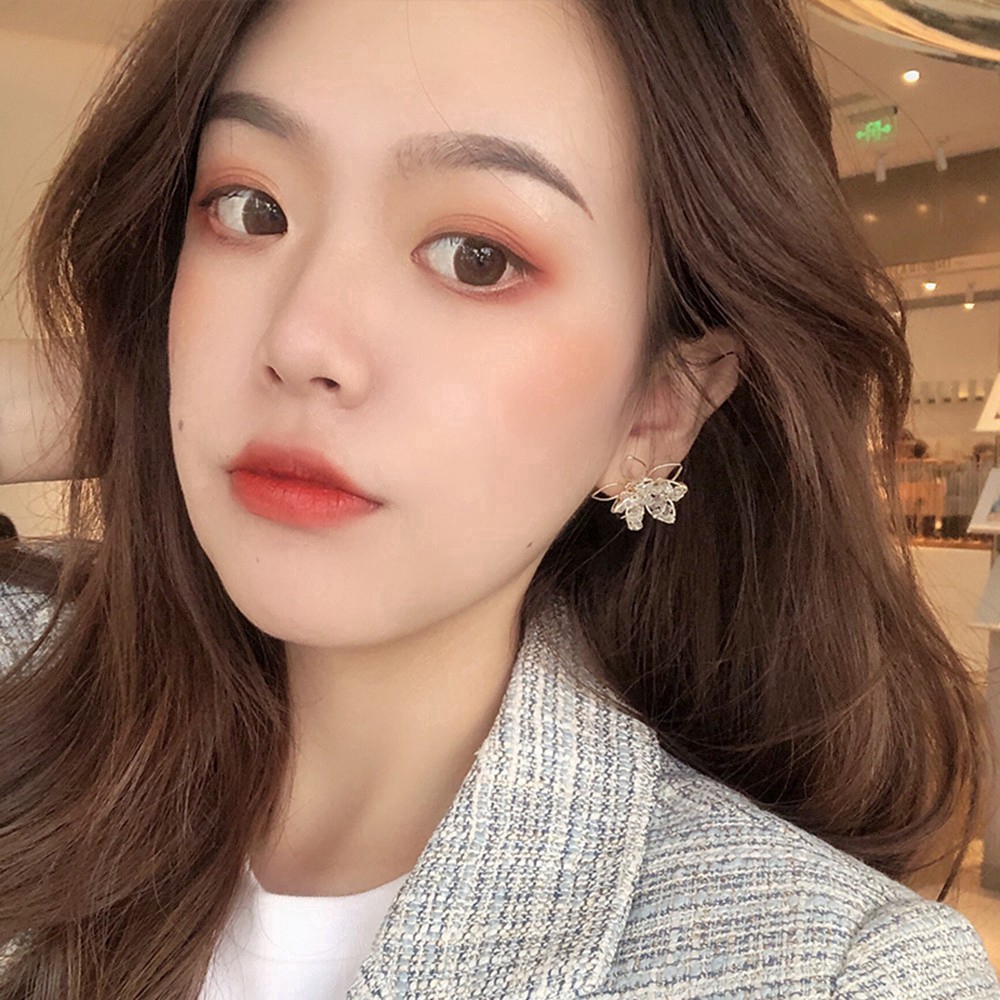 Khuyên Tai Hình Hoa Đính Đá Pha Lê Phong Cách Hàn Quốc Dành Cho Nữ