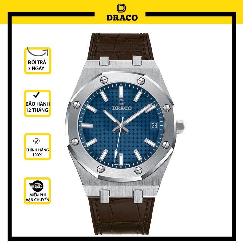 Đồng hồ nam Draco D22-DR04 “Revolution Watch” xanh kết hợp chất liệu dây da bò màu nâu - thời trang nam thể thao