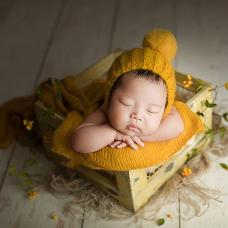 Set 2 Chăn Quấn Đan Len Kèm Nón Cho Bé Sơ Sinh Chụp Ảnh