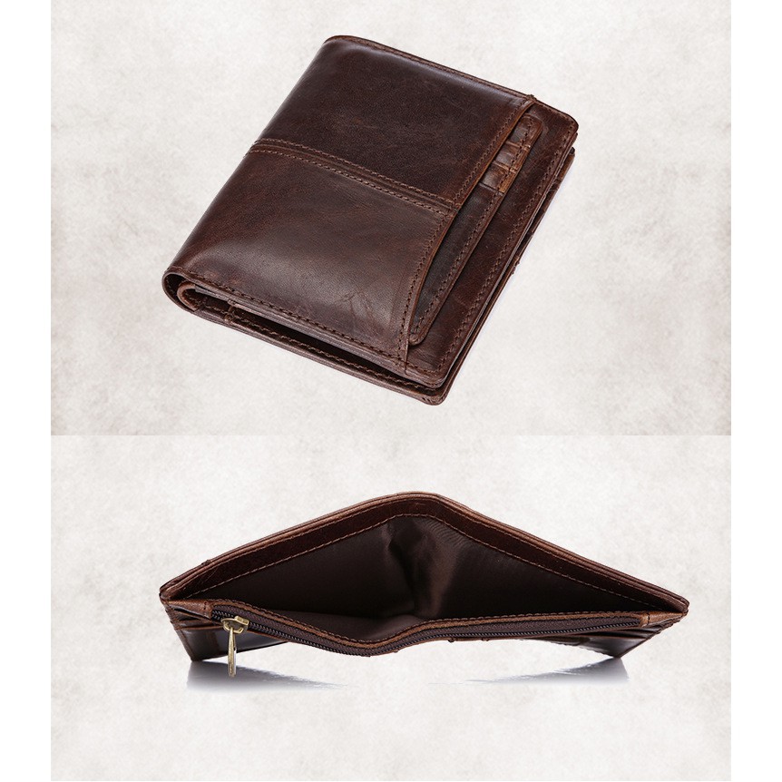 Ví da bò dạng gập kiểu cổ điển cho nam