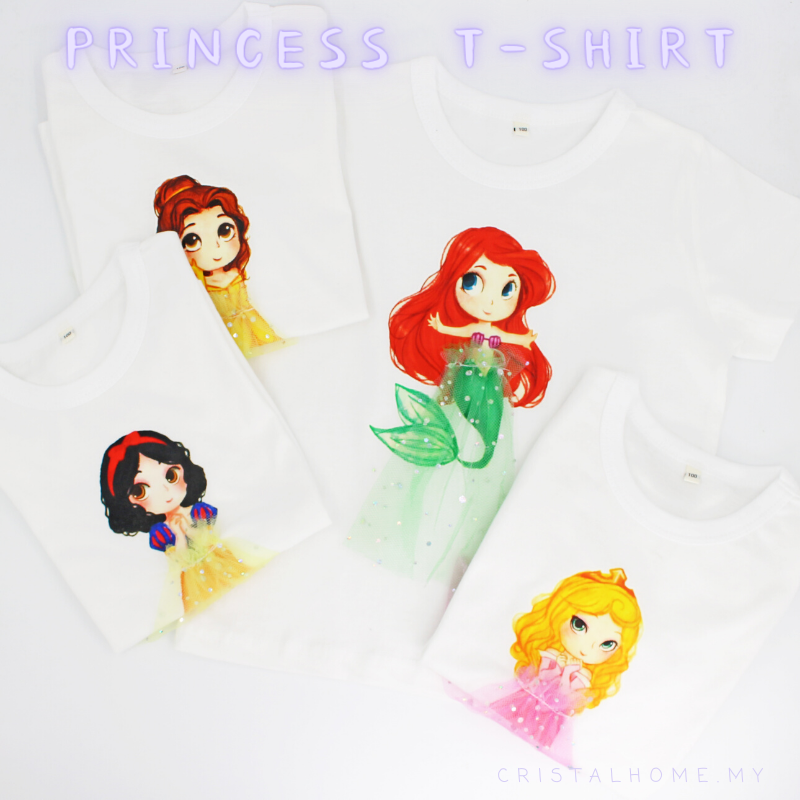 Áo Thun Tay Ngắn In Hình Công Chúa Disney Cho Bé Gái