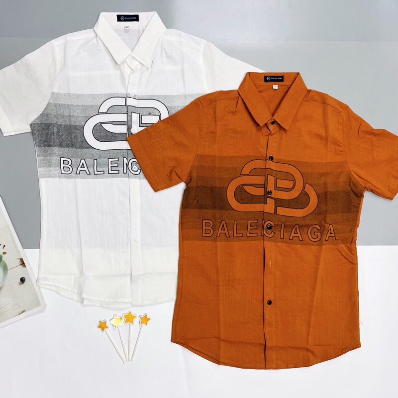 Áo sơ mi nam nữ ngắn tay chất liệu vải đũi in chữ BURB, BALEN, phong cách thời trang công sở tinh tế và sang trọng